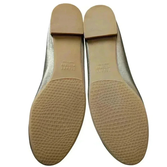 Stuart Weitzman Loafers Leather Metallic Gold Woven Elasticated Vamp Women's 8 - Picture 7 of 11
